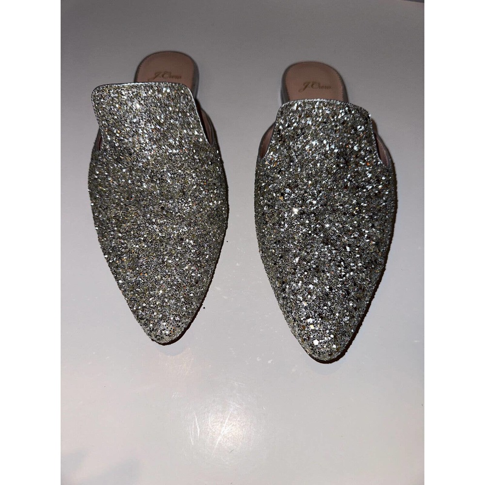 J. Crew Pointy Toe Mule In Silver Glitter Sparkle Slides Women's Size 10 K0036 - Picture 8 of 14